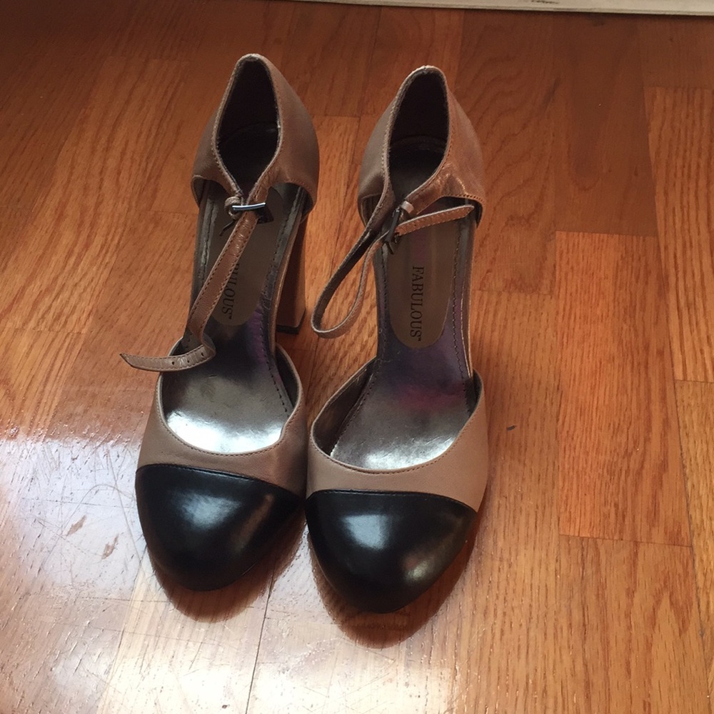 Taupe and Black Block Heel